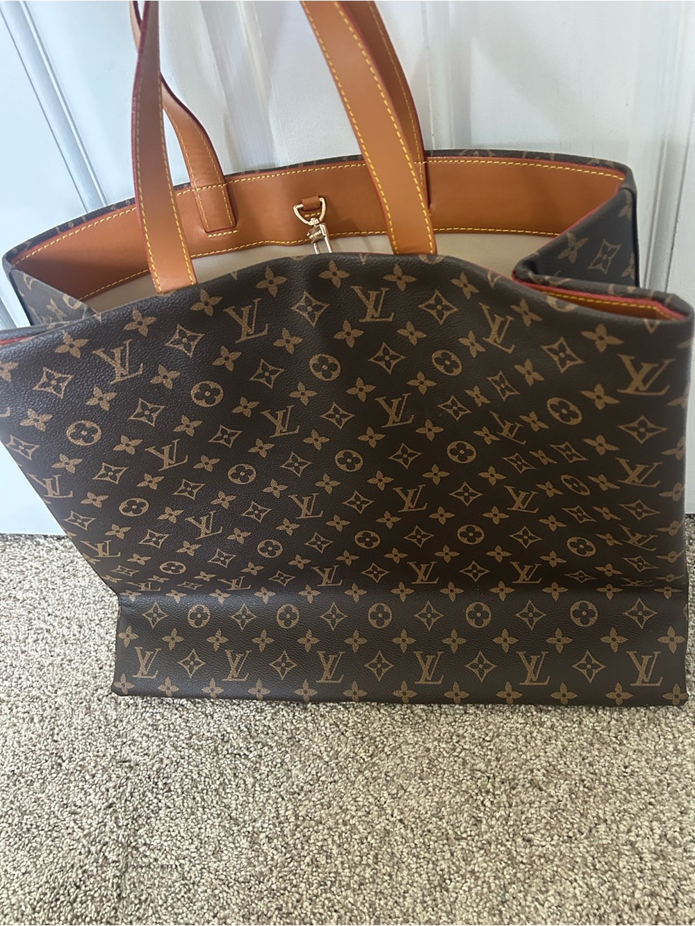 Source Unknown Brown Monogram Canvas Tote with Tan Handles